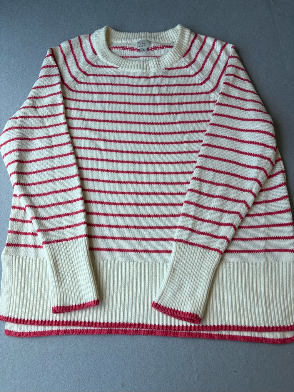 A New Day Cream & Salmon Pink Striped Women’s Cotton blend Sweater Sz M Coastal
